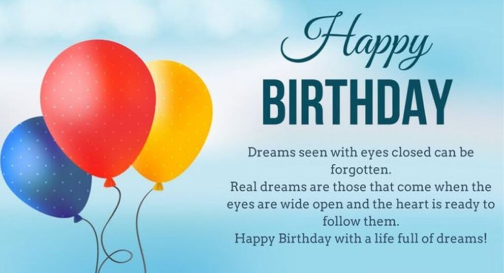 Inspirational happy birthday wishes visualized with birthday celebrations and motivating messages