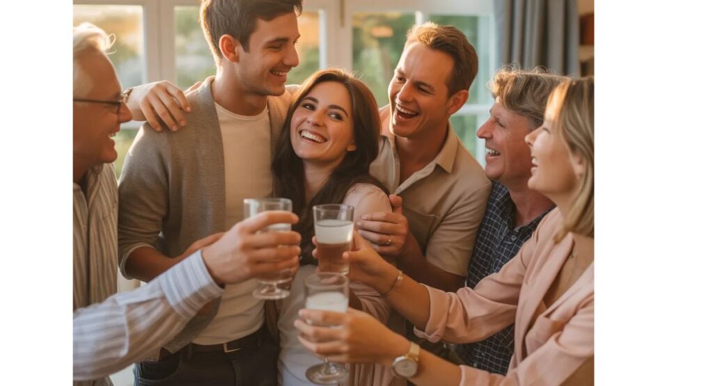 A beautiful family engagement moment filled with smiles, love, blessings, and heartfelt emotions shared between parents, son, daughter, and loved ones.
